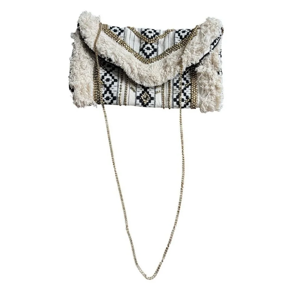 Antik Kraft Beaded Fringe Boho Clutch Crossbody Bag Tribal Woven Festival - Picture 6 of 9